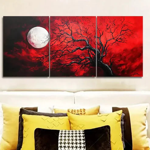3pcs Tree and Moon Canvas Framed 60x90cm - High Quality Print 100% Australian Made Wall Canvas Ready to Hang