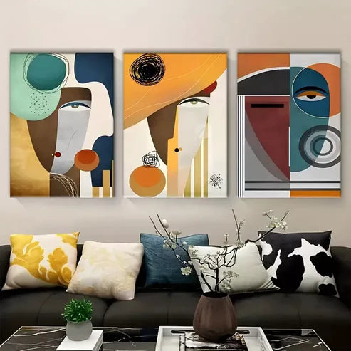 3pcs Picasso-Inspired Abstract Modern Canvas Framed 60x90cm - High Quality Print 100% Australian Made Wall Canvas Ready to Hang