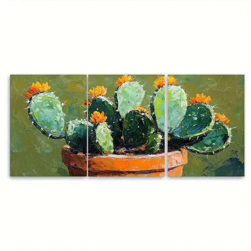 3pcs Garden Cacti in a Pot Mexican Illustration Wall Art Set Canvas Framed 50x70cm - High Quality Print 100% Australian Made Wall Canvas Ready to Hang