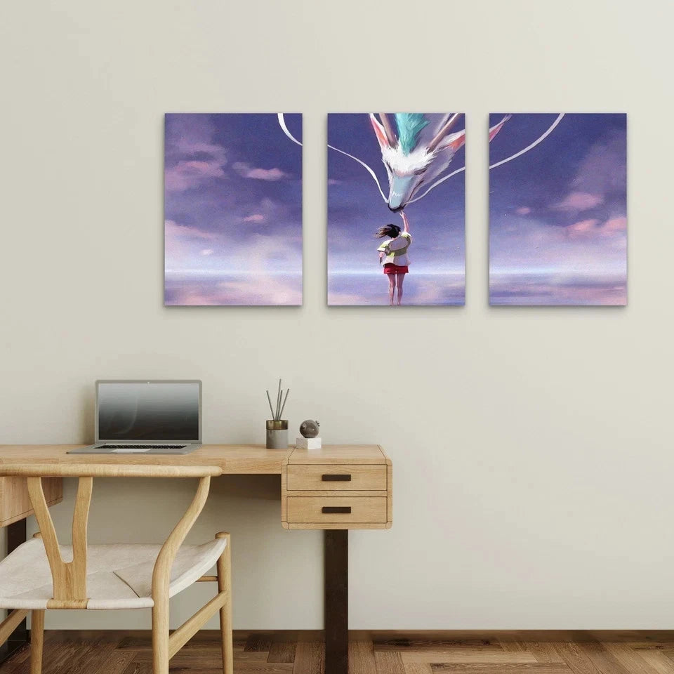 3pcs Mythical White Fantasy Dragon Pastel Cloud Wall Art Set Canvas Framed 40x60cm - High Quality Print 100% Australian Made Wall Canvas Ready to Hang