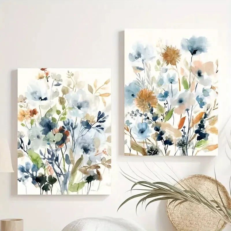 2pcs Set, Watercolor Floral Botanical Framed 50x75cm - High Quality Print 100% Australian Made Wall Canvas Ready to Hang