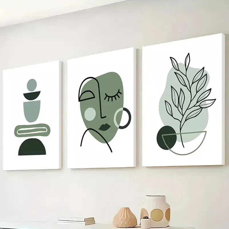 3pcs Minimalist Monochrome Botanical design Art Set Canvas Framed 50x70cm - High Quality Print 100% Australian Made Wall Canvas Ready to Hang