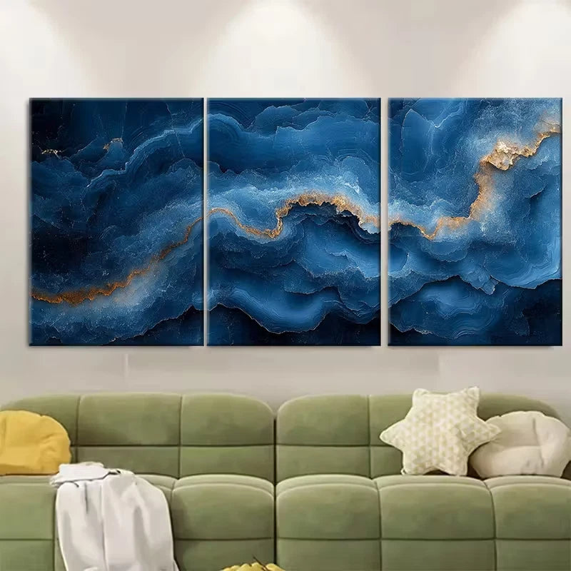 3pcs Blue Marble Textures Metal Print Ready to Hang Art