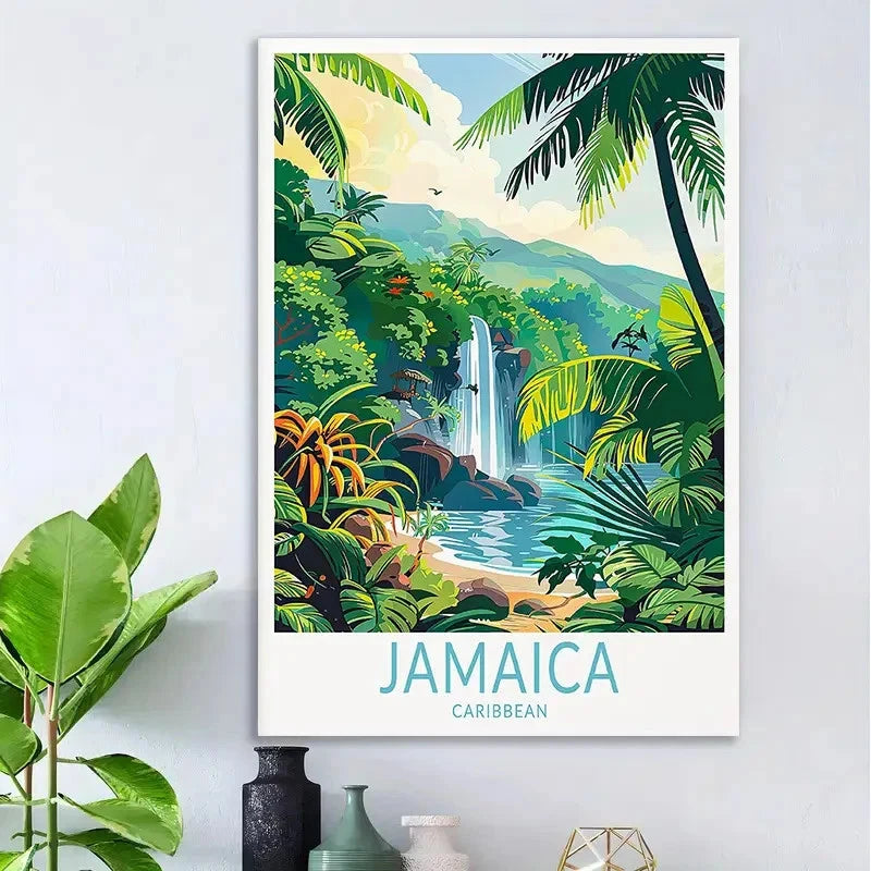 Vintage Jamaica Caribbean Tropical Turquoise Travel Poster Print Wall Art