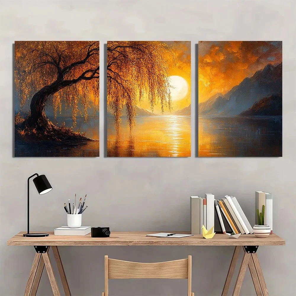 3pcs Painting Weeping Willow Charming Wall Art Set Canvas Framed 40x60cm - High Quality Print 100% Australian Made Wall Canvas Ready to Hang