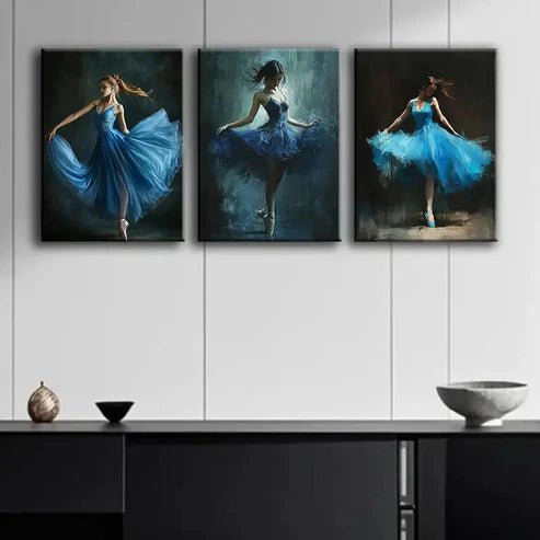 3pcs Blue Ballets Dark Beauty Perfect Colorful Wall Art Set Canvas Unframed - High Quality Print 100% Australian Made Wall Canvas