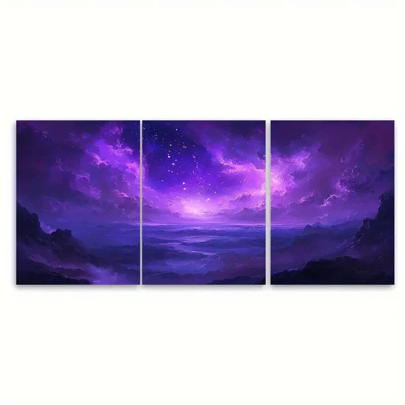 3pcs Elegant 'Starry Dreams' Abstract Purple Sky Wall Art Set Canvas Framed 60x90cm - High Quality Print 100% Australian Made Wall Canvas Ready to Hang