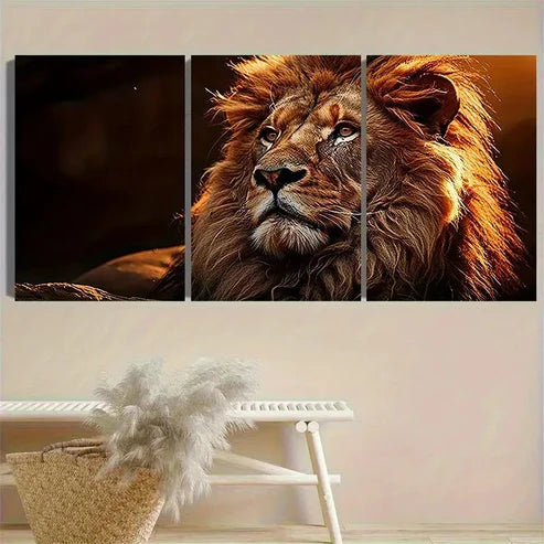 3pcs Majestic Lion Portrait Photography Wall Art Set Canvas Unframed - High Quality Print 100% Australian Made Wall Canvas - Bella Home Decor