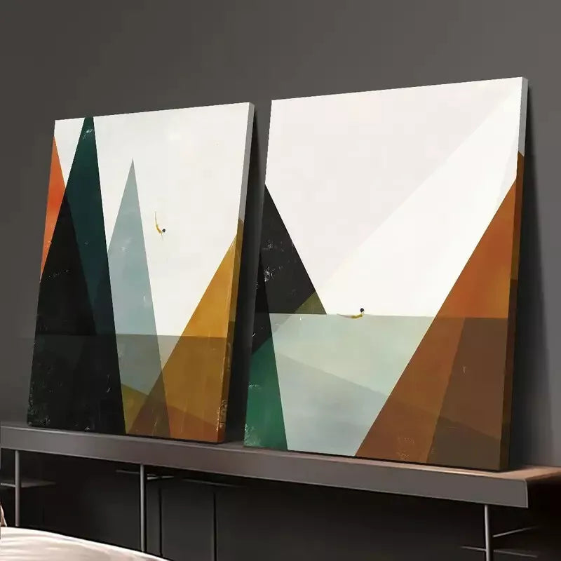 2pcs Minimalist Geometric, Nordic Style Abstract Canvas Framed 50x75cm - High Quality Print 100% Australian Made Wall Canvas Ready to Hang