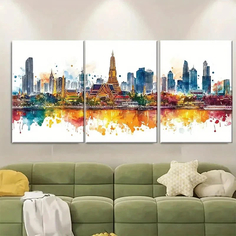 3pcs Bangkok Thailand Skyline Metal Print Ready to Hang Art