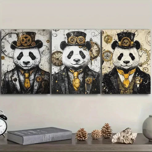 3pcs Cyberpunk panda Wall Art Set Canvas Unframed - High Quality Print 100% Australian Made Wall Canvas