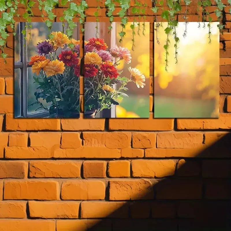 3pcs triple mural painting set Flowers Canvas Framed 40x60cm - High Quality Print 100% Australian Made Wall Canvas Ready to Hang