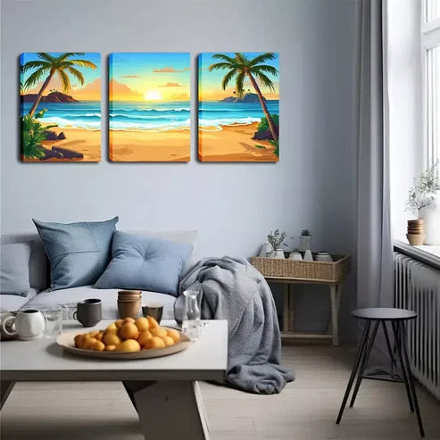 3pcs Blue Water, Romantic Beach Wall Art Canvas Unframed - High Quality Print 100% Australian Made Wall Canvas