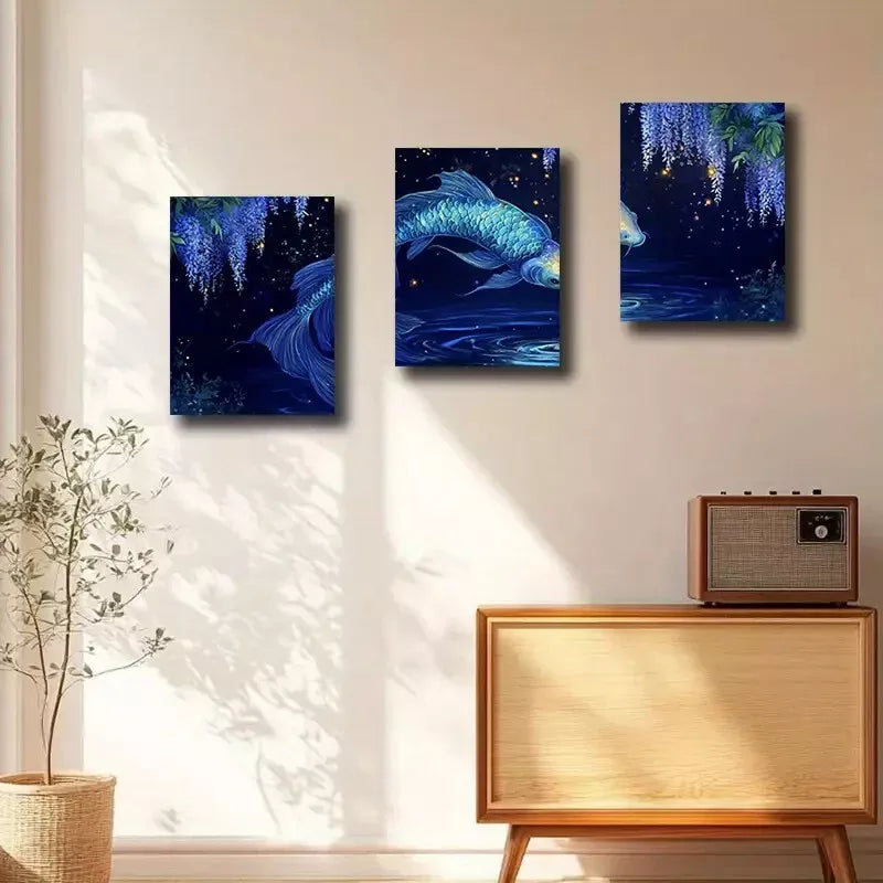 3pcs Elegant Koi Fish Canvas Framed 40x60cm - High Quality Print 100% Australian Made Wall Canvas Ready to Hang