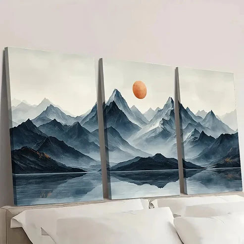 3pcs Mountain Landscape Triptych Black White Wall Art Set Canvas Unframed - High Quality Print 100% Australian Made Wall Canvas