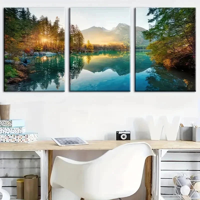 3pcs Mountain Scenery Sunrise Lake Perfect Wall Art Set Canvas Framed 40x60cm - High Quality Print 100% Australian Made Wall Canvas Ready to Hang