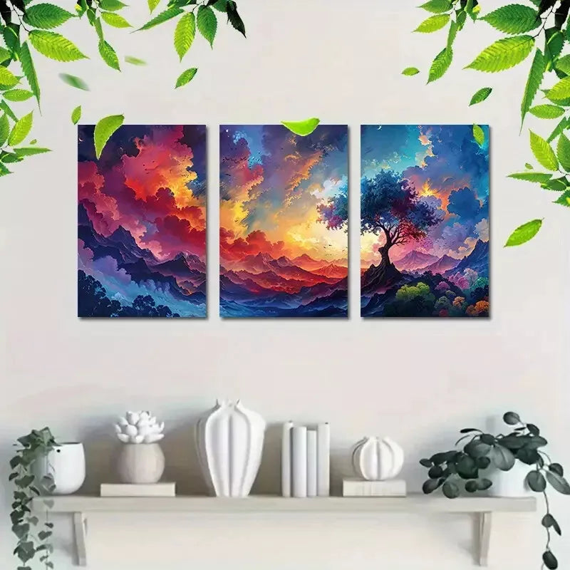 3pcs Colorful Landscape with Tree Design Canvas Framed 40x60cm - High Quality Print 100% Australian Made Wall Canvas Ready to Hang