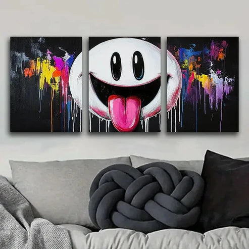 3pcs Ghostly Smile Funny Colorful Sky Perfect Wall Art Set Canvas Unframed - High Quality Print 100% Australian Made Wall Canvas