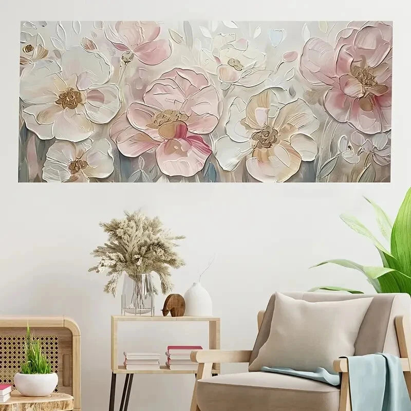 Abstract Art Pink Flowers wall canvas office home room framed 120x60cm
