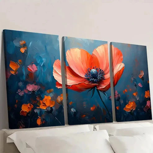 3pcs Vibrant Abstract Floral BE Wall Art Set Canvas Unframed - High Quality Print 100% Australian Made Wall Canvas