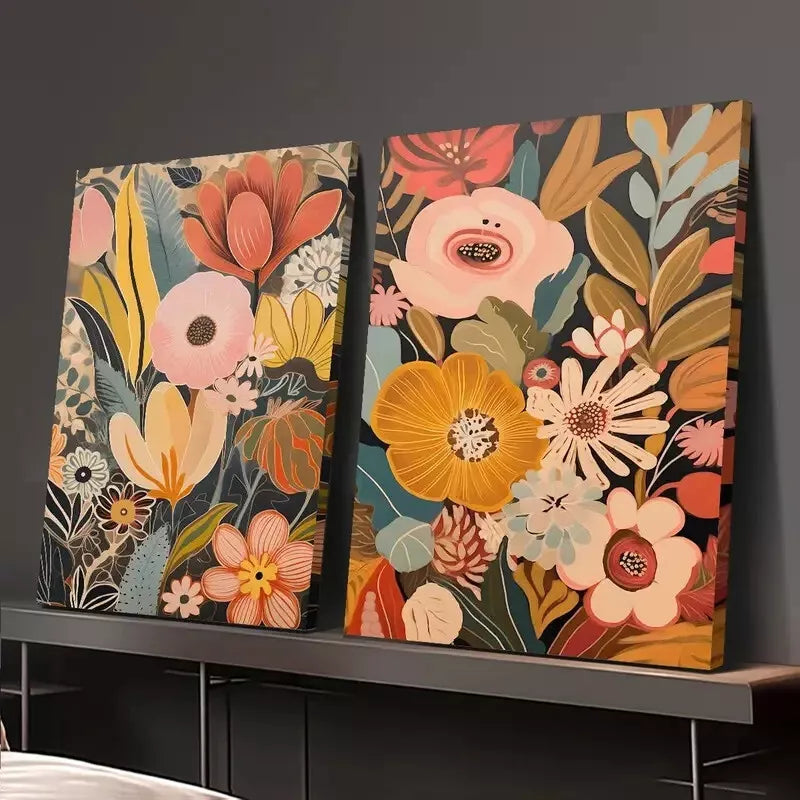 2pcs Mid Century Modern & Bohemian Style Canvas Framed 50x75cm - High Quality Print 100% Australian Made Wall Canvas Ready to Hang