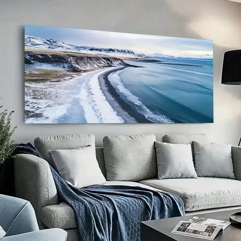 View of Arctic Calm Beach wall canvas office home room framed 120x60cm - Bella Home Decor