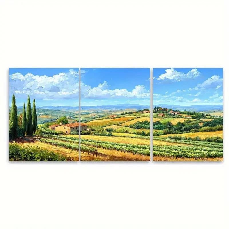 3pcs Crete Senesi Countryside Italian Landscape Wall Art Set Canvas Framed 40x60cm - High Quality Print 100% Australian Made Wall Canvas Ready to Hang