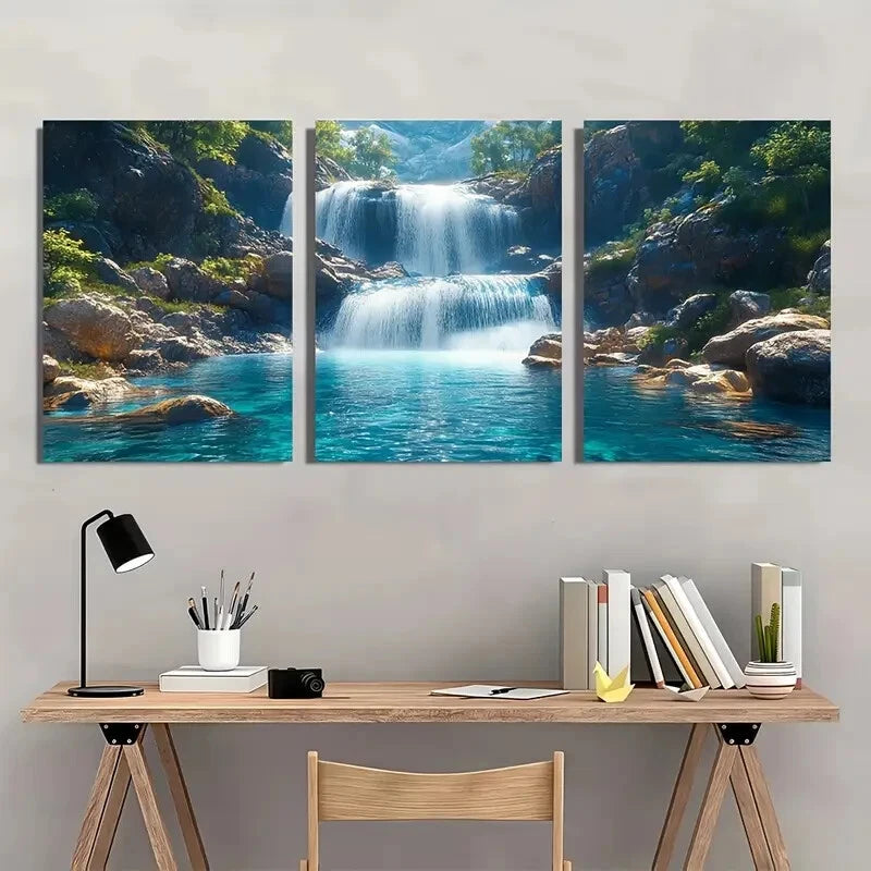 3pcs Waterfall Painting Print Waterfall Art Nature Metal Print Ready to Hang Art