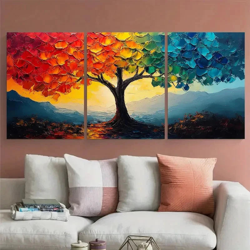 3pcs Abstract Colorful Impasto Tree Textured Wall Art Set Canvas Framed 40x60cm - High Quality Print 100% Australian Made Wall Canvas Ready to Hang