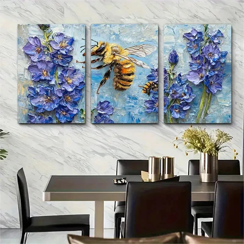 3pcs Delphinium Painting Wildflowers Perfect Wall Art Set Canvas Framed 40x60cm - High Quality Print 100% Australian Made Wall Canvas Ready to Hang