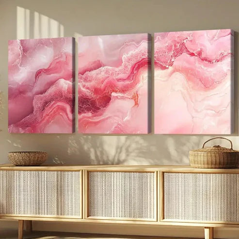 3pcs Pink Marble Texture Wall Art Canvas Unframed - High Quality Print 100% Australian Made Wall Canvas