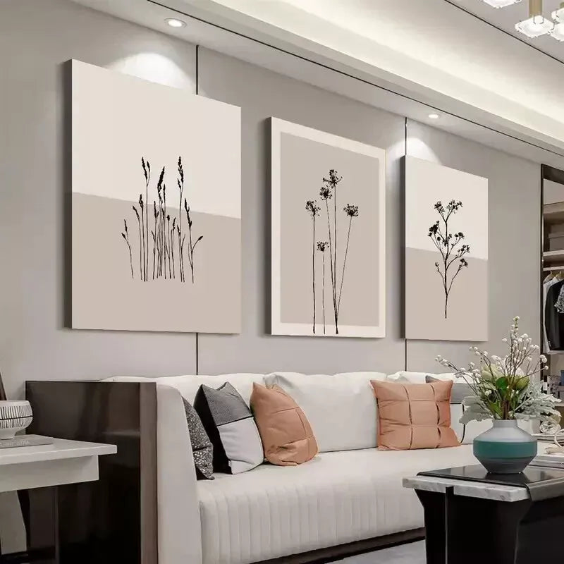 3pcs Minimalist Neutral Art, Neutral Seed Heads Wall Art Set Canvas Framed 50x70cm - High Quality Print 100% Australian Made Wall Canvas Ready to Hang