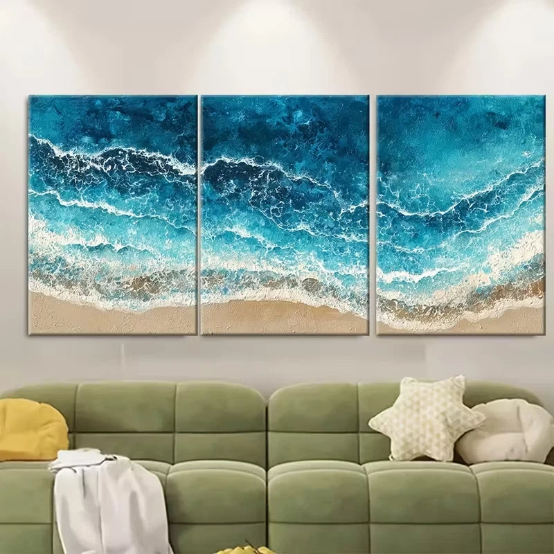 3pcs Abstract Beach Picture & Print Metal Print Ready to Hang Art