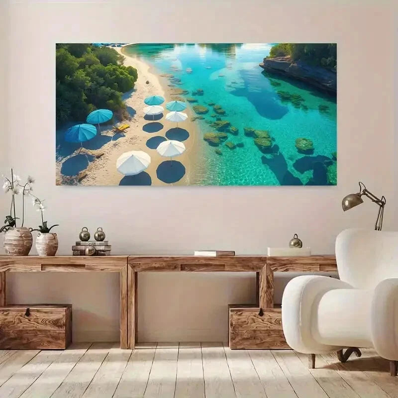 Vibrant Lagoon Beach Coast wall canvas office home room framed 120x60cm - Bella Home Decor