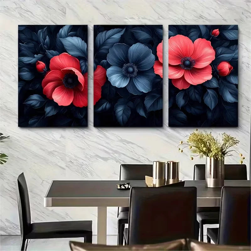 3pcs Elegant Floral Baroque Damask Metal Print Ready to Hang Art