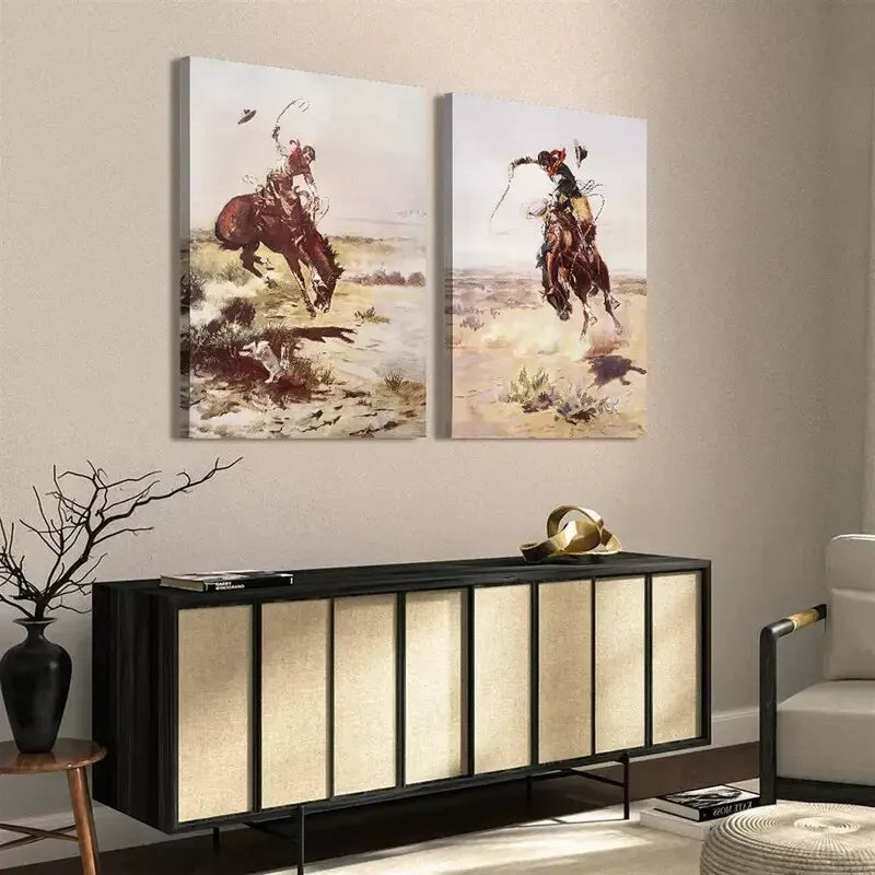 2pcs Rustic Farmhouse & Western Cowboy Framed 50x75cm - High Quality Print 100% Australian Made Wall Canvas Ready to Hang