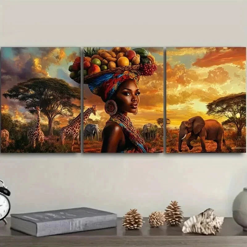 3pcs African Beauty Canvas Wall Art Set Canvas Framed 50x70cm - High Quality Print 100% Australian Made Wall Canvas Ready to Hang