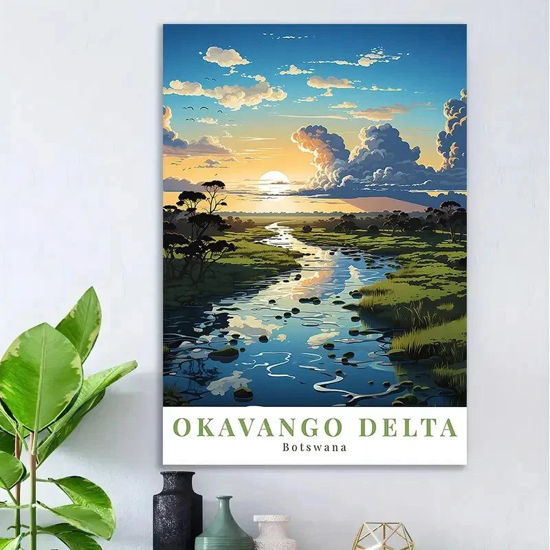 Okavango Delta Botswana Vintage Nature Travel Poster Print Wall Art