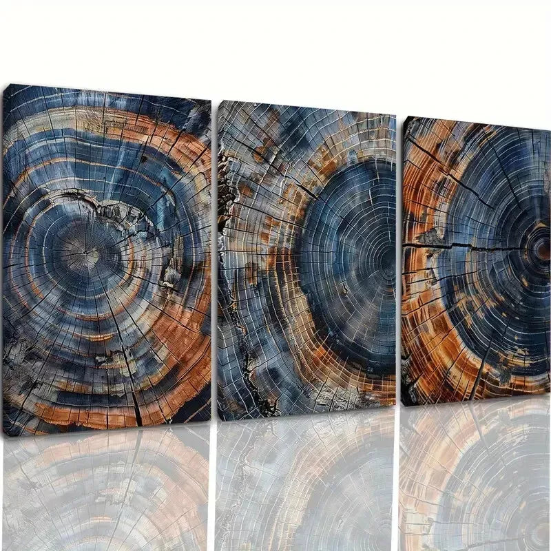 3pcs Vintage Tree Rings, Abstract Canvas Framed 40x60cm - High Quality Print 100% Australian Made Wall Canvas Ready to Hang