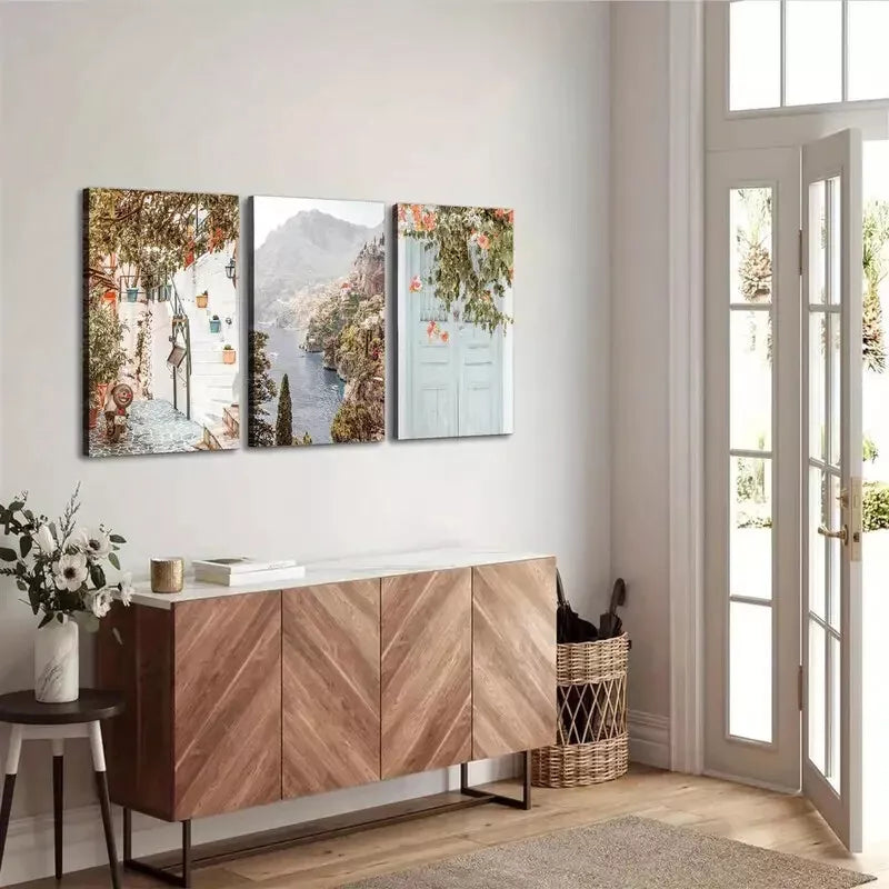 3pcs Mediterranean Positano Amalfi Coast Canvas Framed 40x60cm - High Quality Print 100% Australian Made Wall Canvas Ready to Hang