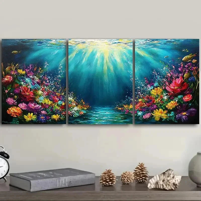 3pcs Flowers The river of life Wall Art Set Canvas Framed 50x70cm - High Quality Print 100% Australian Made Wall Canvas Ready to Hang