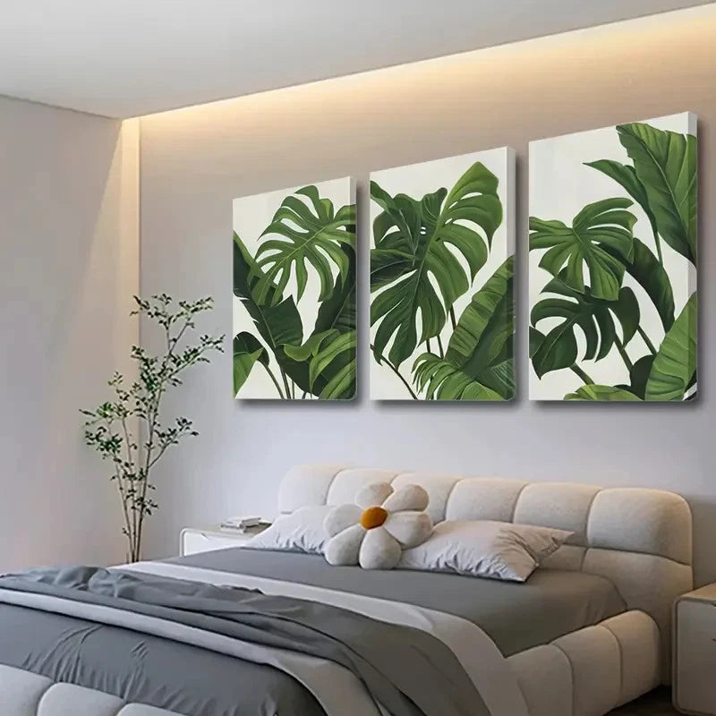 3pcs Tropical Green Leaves Wall Art Set Canvas Framed 40x60cm - High Quality Print 100% Australian Made Wall Canvas Ready to Hang