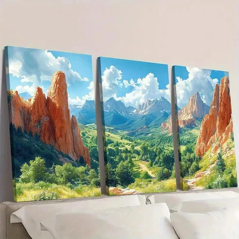 3pcs Vibrant Colorado Mountains & Red Rocks S Wall Art Set Canvas Unframed - High Quality Print 100% Australian Made Wall Canvas - Bella Home Decor