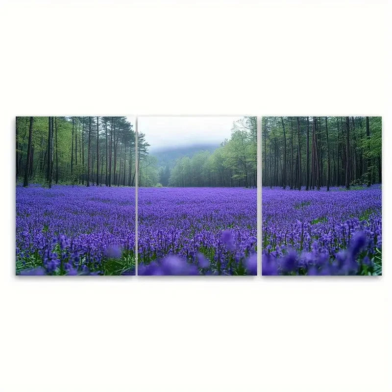 3pcs Blooming Meadows Forest of Purple Bluebells Wall Art Set Canvas Framed 60x90cm - High Quality Print 100% Australian Made Wall Canvas Ready to Hang