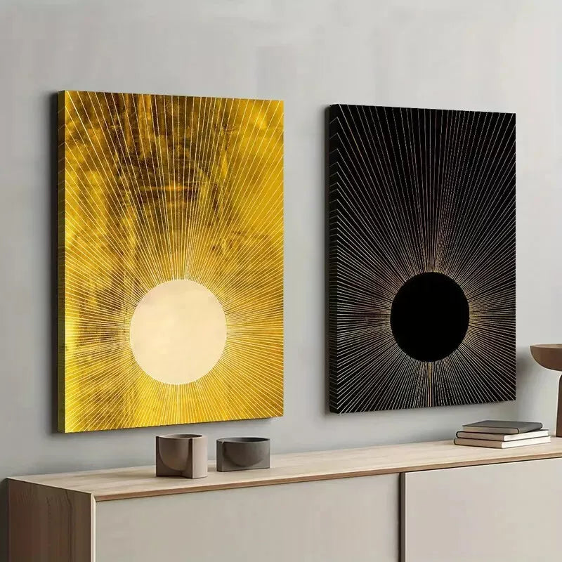 2-Piece Set, Abstract Sun & Moon Framed 50x75cm - High Quality Print 100% Australian Made Wall Canvas Ready to Hang - Bella Home Decor