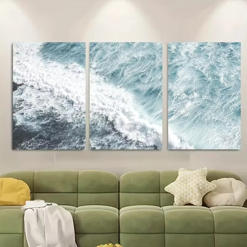 3pcs Ocean Wave Aerial Beach Waves Metal Print Ready to Hang Art