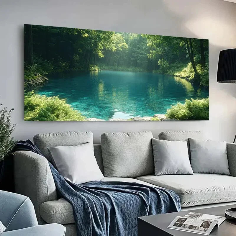 Summer Lake Vibrant Forest wall canvas office home room framed 120x60cm - Bella Home Decor