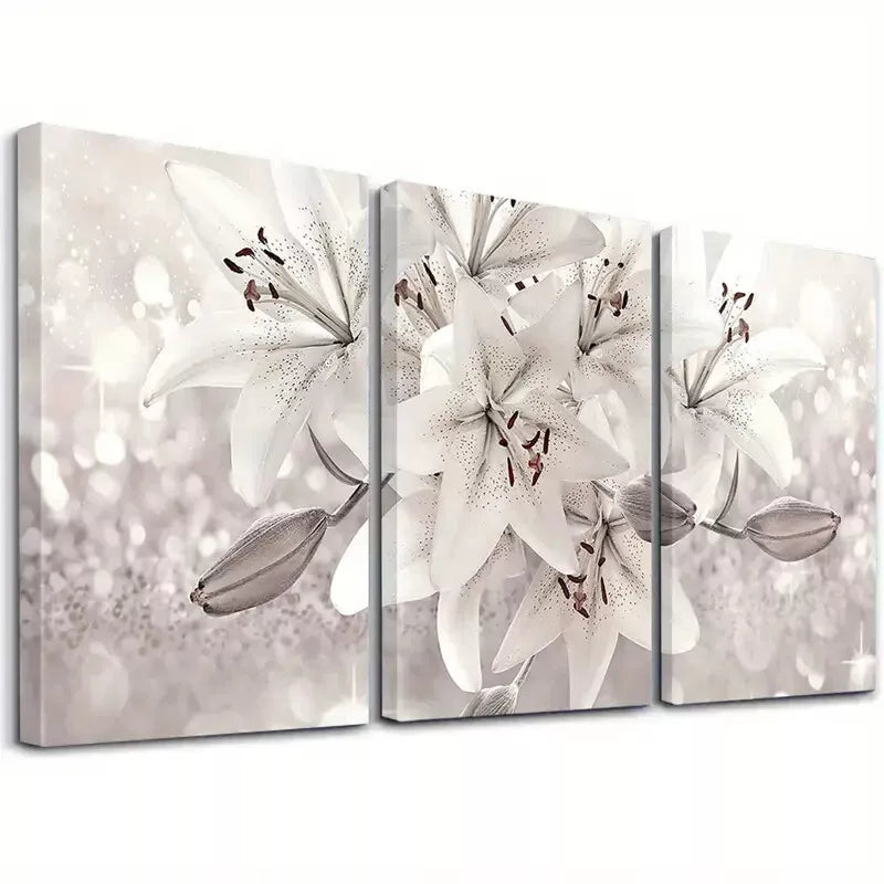 3pcs White Lily Flower Canvas Framed 40x60cm - High Quality Print 100% Australian Made Wall Canvas Ready to Hang