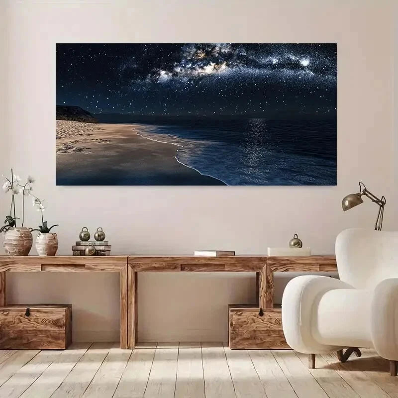 Starry Beach Night Sky wall canvas office home room framed 120x60cm - Bella Home Decor