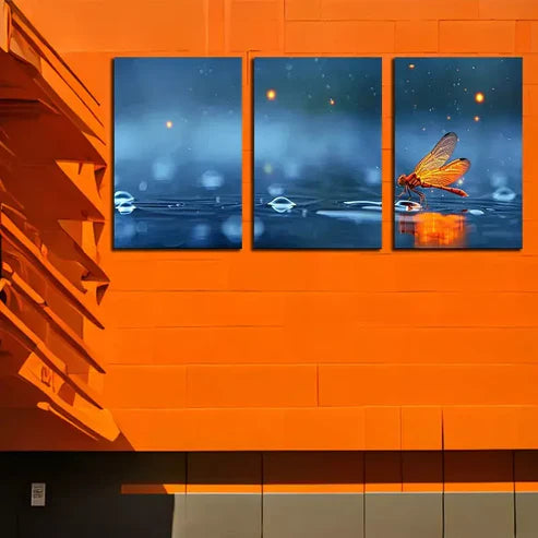 3pcs Dragonfly Over A Puddle Of Water Canvas Framed 60x90cm - High Quality Print 100% Australian Made Wall Canvas Ready to Hang